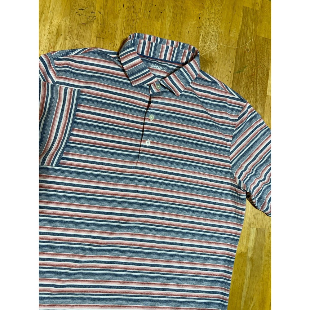 Johnnie-O Mens Medium Striped Polo Shirt Blue Red White Stretch Golf Performance